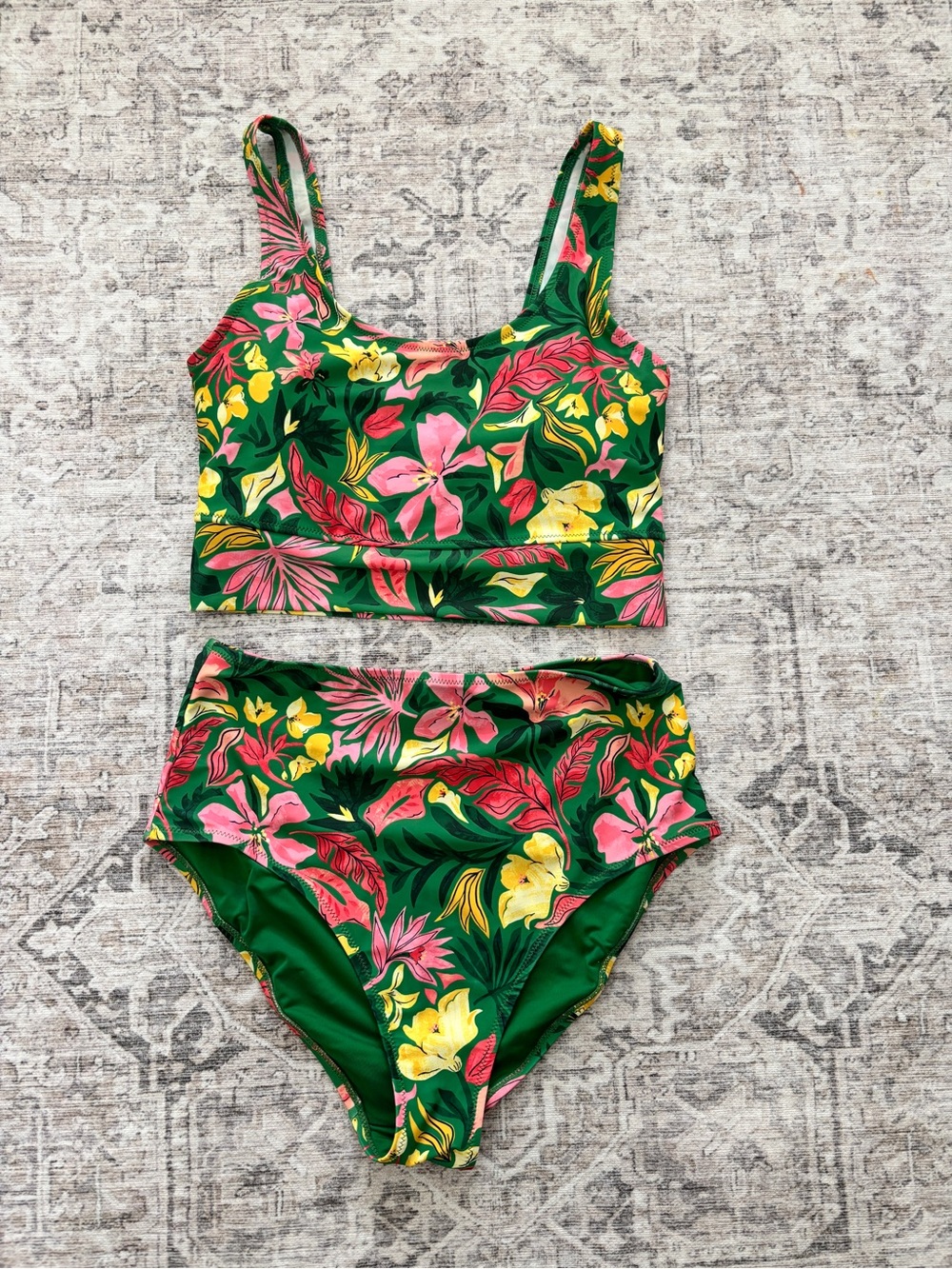 Tropical Floral Long-line Two-Piece Swimsuit